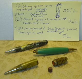 3 Small Mini Green Granite Motif Paid Peter Pan Mechanical Pencil.  3 1/2 "