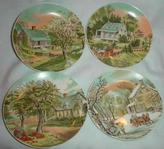 Currier & Ives The Four Seasons Autumn Winter Summer Spring Wall Plates 6.  25 "