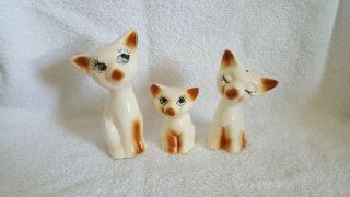 Vintage Siamese Cat With Kitten Salt And Pepper Shakers Toothpick Holder 3 Piece