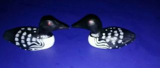Vintage Hand Painted Carved Miniature Loon Duck Decoys Black And White 2 "