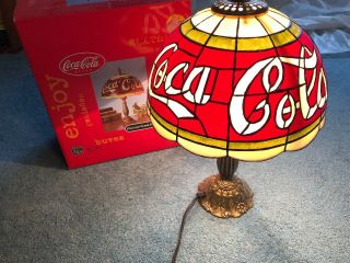 Coca Cola Stained Glass Accent Lamp 15.  5 " Tall Acrylic Shade / Bronze Base Light