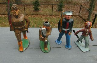 Vintage Manoil Barclay Army Soldiers Marine And Indian Lead Slush Metal 4 Total