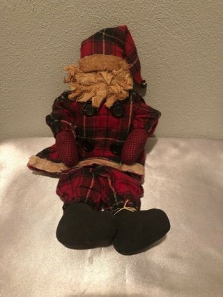 Vintage Stuffed Santa Claus Doll Christmas Plaid Figurine