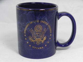 United States Embassy Ottawa Canada Coffee Mug,  Cobalt Blue,  Marbled,  Euc
