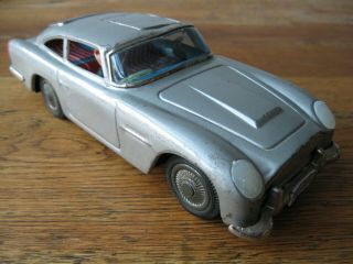 Rare 8 Inch Aoshin Asc Tin Car James Bond Aston Martin With Asc License Plate