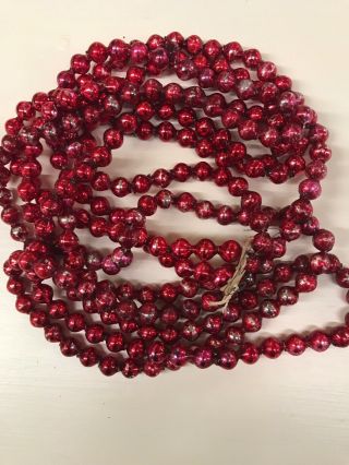 Vintage Red Mercury Glass Beads Christmas Tree Garland 100” Strand