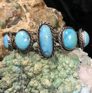 Vintage 1940’s Native American Sterling Silver & Turquoise Cuff Bracelet,  40.  2g