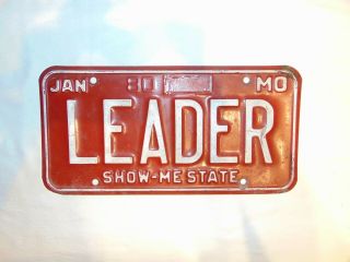 Vintage 1980 Missouri Vanity License Plate Leader