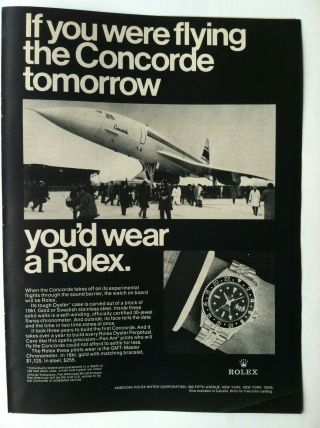 1969 Rolex Submariner Watch Print Advertising - If You Were Flying Concord.  Ad