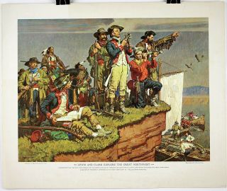 1954 Dean Cornwell Color Lithograph Lewis And Clark Explore The Great Northwest