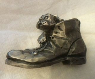 Vintage 1970s Hallmark Little Gallery Pewter Figurine Dog In Boot Kraczkowski