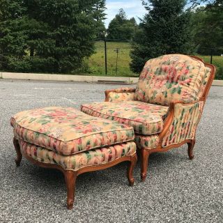 Vintage Sam Moore Large French Style Bergere Chair & Ottoman