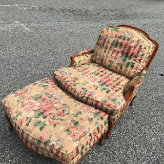 vintage SAM MOORE Large French Style Bergere Chair & Ottoman 2