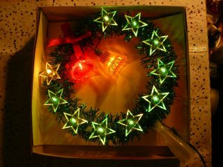 Vtg Christmas Wreath Tree Topper Stars Bells Santa 