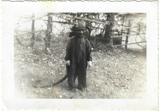Freaky Bizarre Vtg 1930s Snapshot Photo Of Kid In Mask Halloween Costume Devil?