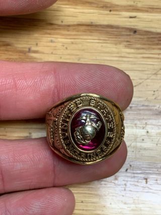 Vintage 10k Gold Usmc United States Marine Corps Ring Tun Tavern & Iwo Jima Wwii