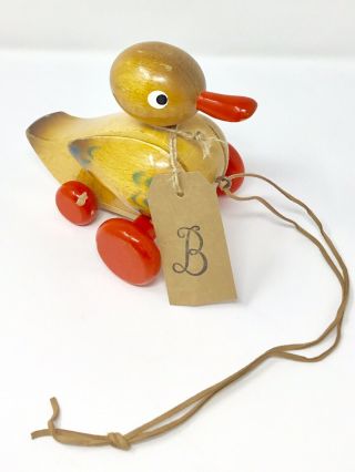 Antique Pull Toy Wooden Duck Wood Children Vintage Collectible German Duckling