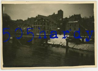 Wwii Us Gi Photo - Great Overall View Blasted Bridge Going Into Le Mans France