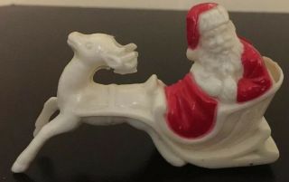 Vintage Irwin Hard Plastic Santa Sleigh With Reindeer Candy Holder Figurine