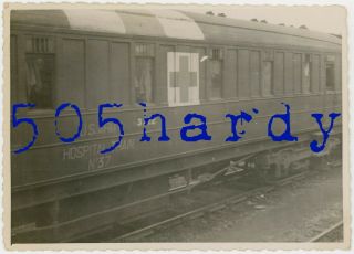 Wwii Us Gi Photo - Overall View Of Red Cross Hospital Train Number 37 At Station