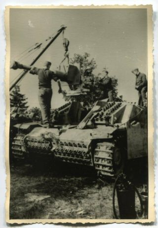 German Wwii Archive Photo: Stug Iii Assault Gun Being Repaired