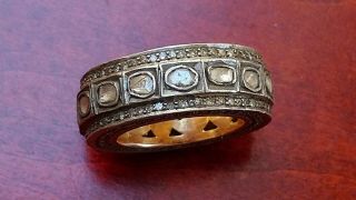 Vintage Old Rose Cut Diamonds Full Eternity Sterling Silver & Yellow Gold Ring