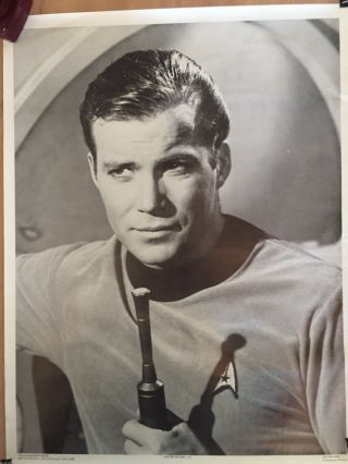 Vintage Black & White Poster William Shatner As Kirk Star Trek 17.  5” X 23”