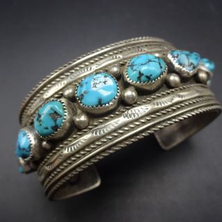 Exquisite Vintage Navajo Sterling Silver Old Kingman Turquoise Cuff Bracelet 63g