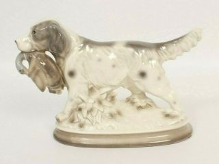 Porcelain Retriever Hunting Dog With Duck Figurine in Gray And White 9 Inches 2