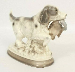 Porcelain Retriever Hunting Dog With Duck Figurine in Gray And White 9 Inches 3