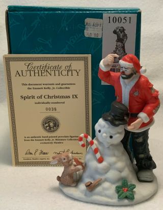 C.  1998 Flambro Signed Emmett Kelly Jr Porcelain Figurine - Spirit Of Christmas Ix