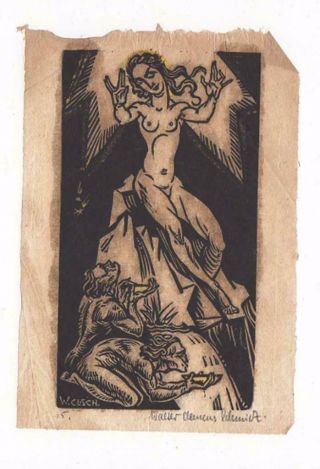 Erotic Nude,  C1920,  Risque Wood Block Print By German Artist Walter C.  Schmidt