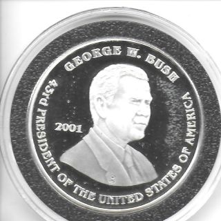 2001 George W.  Bush Inauguration 1 Oz.  999 Silver Medal Gem Proof & Cased W/coa