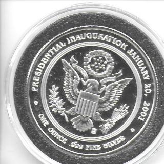 2001 George W.  Bush Inauguration 1 OZ.  999 Silver Medal Gem Proof & Cased W/COA 2