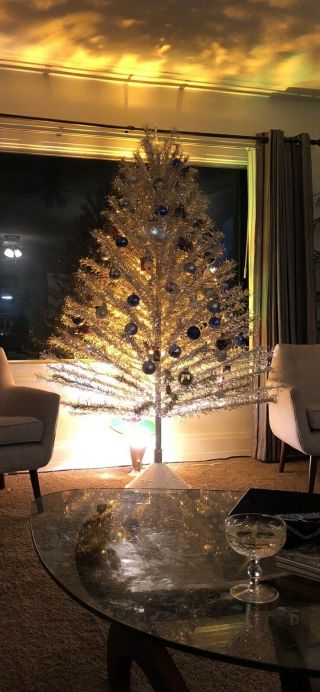Vintage 1961 Aluminum Christmas Tree 7 Ft With Color Wheel,  Branches In Sleeves