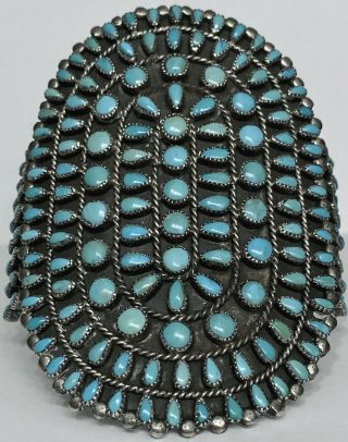 Large Vintage Zuni Sterling Silver Turquoise Cluster Cuff Bracelet Old
