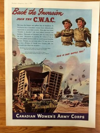 1944 Wwii Ad Canada Patriotic Recruiting Cwac Canadian Women 