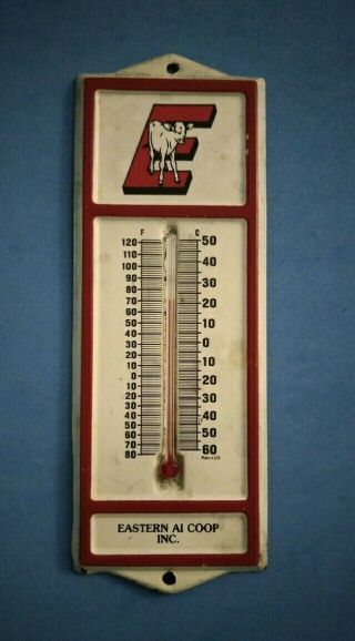 Vintage Eastern Ai Co - Op Tin Metal Thermometer Farm Cow Feed Seed Advertising