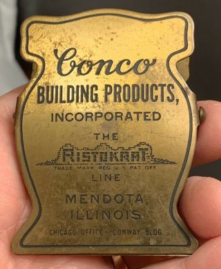 Vintage Advertising Bill Receipt Clip - Brass - Mendota Illinois - Conco Building Prod