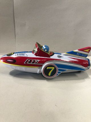 Tin Friction Powered Mf - 742 Rocket Racer Space Ship Metal Toy
