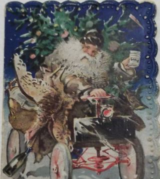 Liebig 1902 Calendar Bi - Fold Pocket Size,  Santa Claus Holding Jar & Driving Car