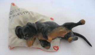 Cast Iron Dachshund Taking A Nap On Pillow " Only 15 Minutes " Painted