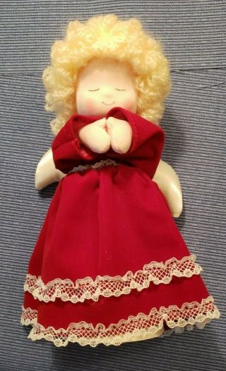 Vintage Russ Berrie 8.  5 " Christmas Angel Doll Tree Topper Velvety Dress Blonde