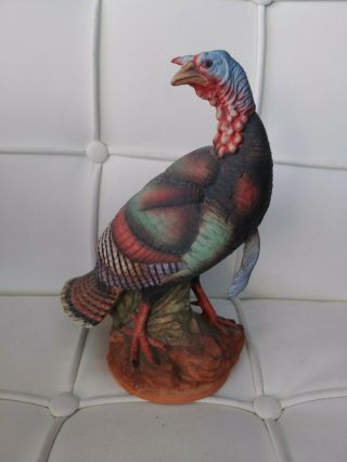 Wild Turkey By Andrea By Sadek 7922 Hand Painted Porcelain Figurine W/wood Base