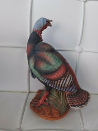 Wild Turkey by Andrea by Sadek 7922 Hand Painted Porcelain Figurine w/Wood Base 2