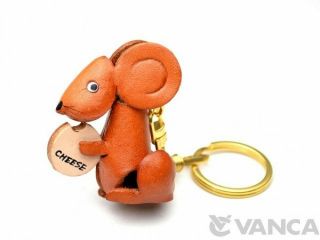 Mouse With Cheese Handmade 3d Leather (l) Keychain Vanca Made In Japan 56151