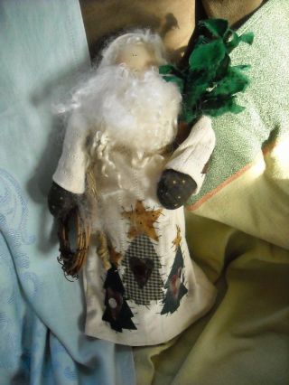 Primitive Country Cloth Santa Claus Doll Christmas Decoration Decor 13 " White