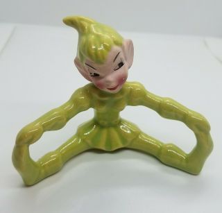 Vintage Christmas Gilner Elf/pixie Touching Toes Figurine Green Suit 1950s Cute