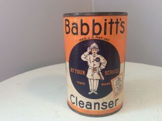 Vintage Old Babbitt’s Cleanser Tin Can Scouring Powder Soap Advertising
