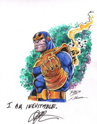 Thanos Avengers End Game Art Sketch Signed Ron Lim Hanna & Jim Starlin